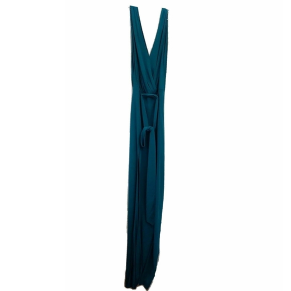 haute hippie Aquamarine Teal Plunging V Grecian Goddess Slit Maxi Gown Dress S M - Picture 3 of 16
